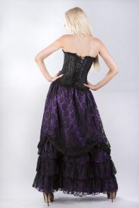 Alexandra long victorian skirt in purple satin with black lace overlay | Color :purple/black (1)