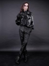 Renaissance men's shirt black crushed satin with black frills details. | Color :Black (0)