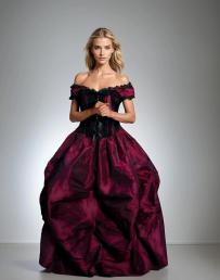 Ballgown prom dress in burgundy taffeta  | Color :burgundy (0)