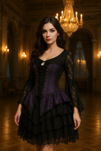 Vienna dress in purple king brocade. | Color :purple/black (0)