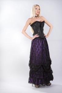 Alexandra long victorian skirt in purple satin with black lace overlay | Color :purple/black (0)
