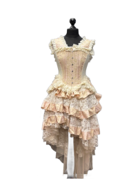 Ophelie burlesque skirt in layered cream lace pink king brocade  | Color :Light Pink (0)