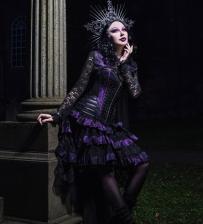 Ophelie burlesque skirt in layered black lace purple king brocade  | Color :Purple (0)