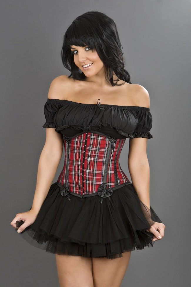 Daisy underbust corset in red tartan | Color :Red (0)