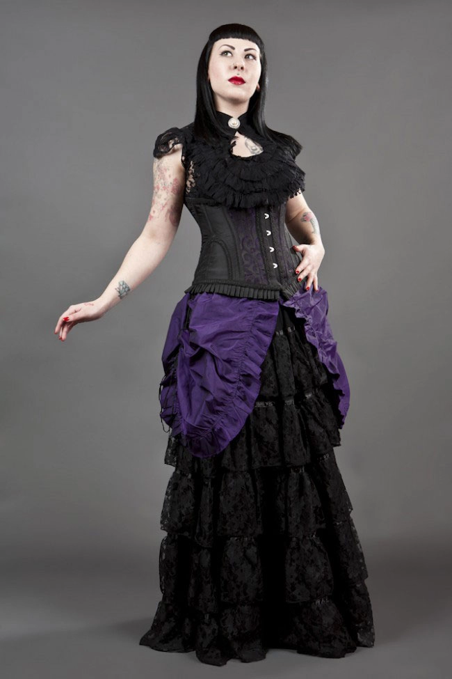 Petra long line steel boned underbust corset in purple scroll brocade | Color :Purple (0)