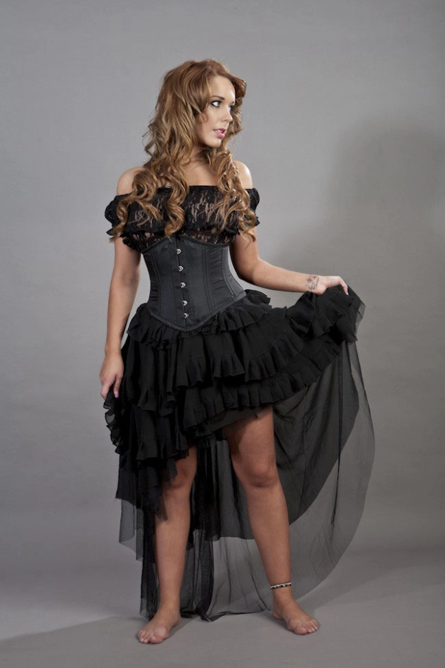 Ophelie long burlesque skirt in black chiffon | Color :Black (0)