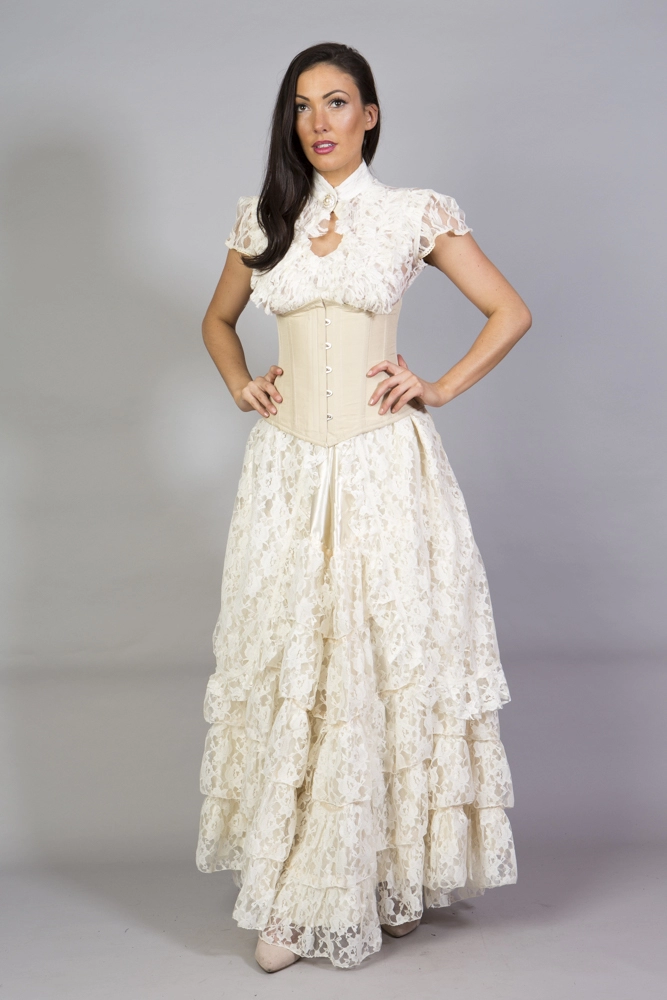 Victorian long gothic skirt in cream & cream lace overlay | Color :cream (0)