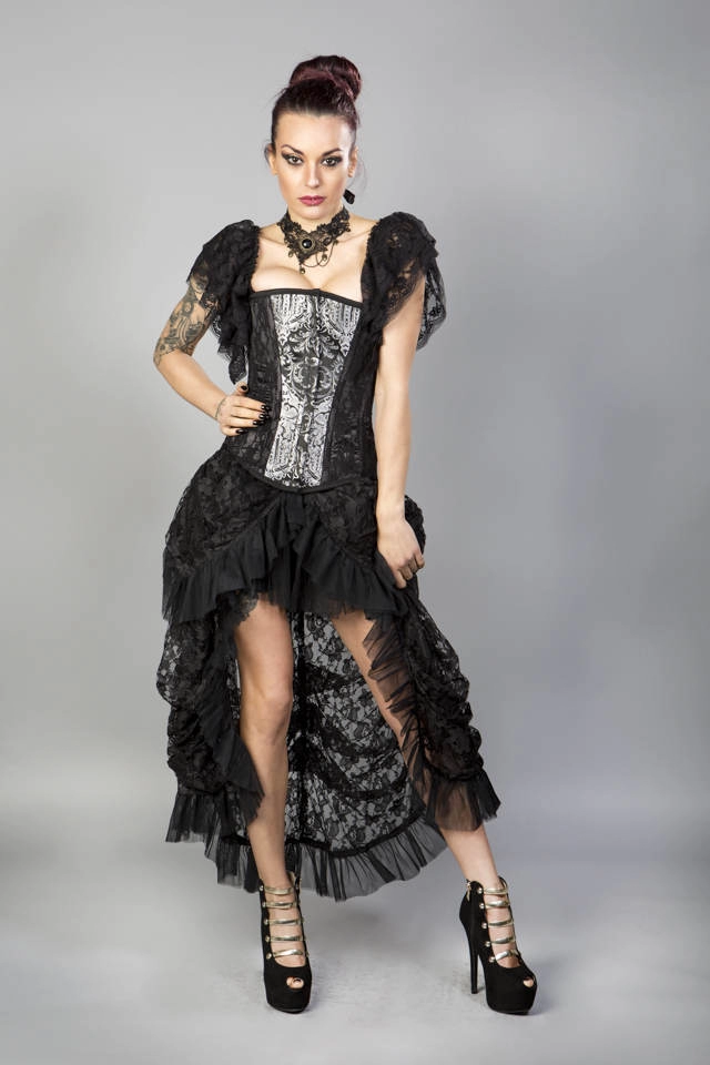 Elvira long victorian goth skirt in black king and black lace underlay | Color :Black (0)