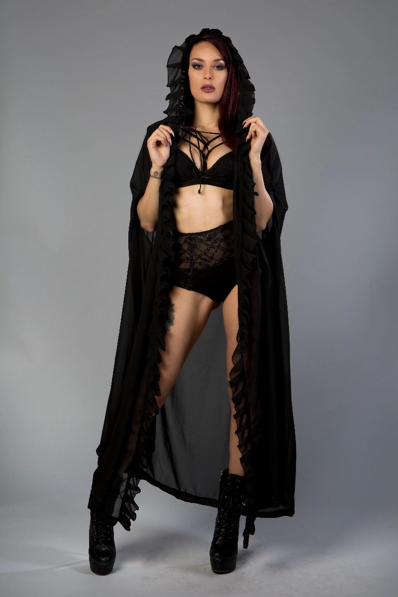 Cape in black chiffon | Color :Black (0)