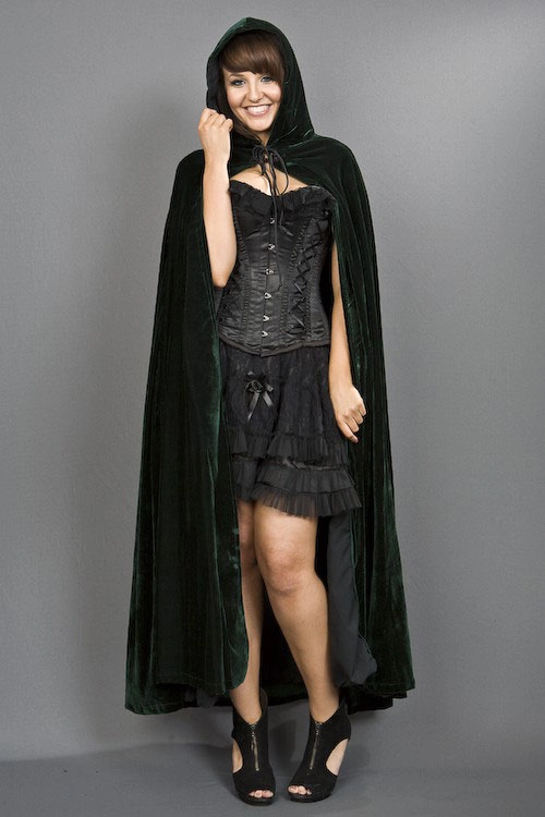 Hooded gothic cape in green velvet | Color :green (0)