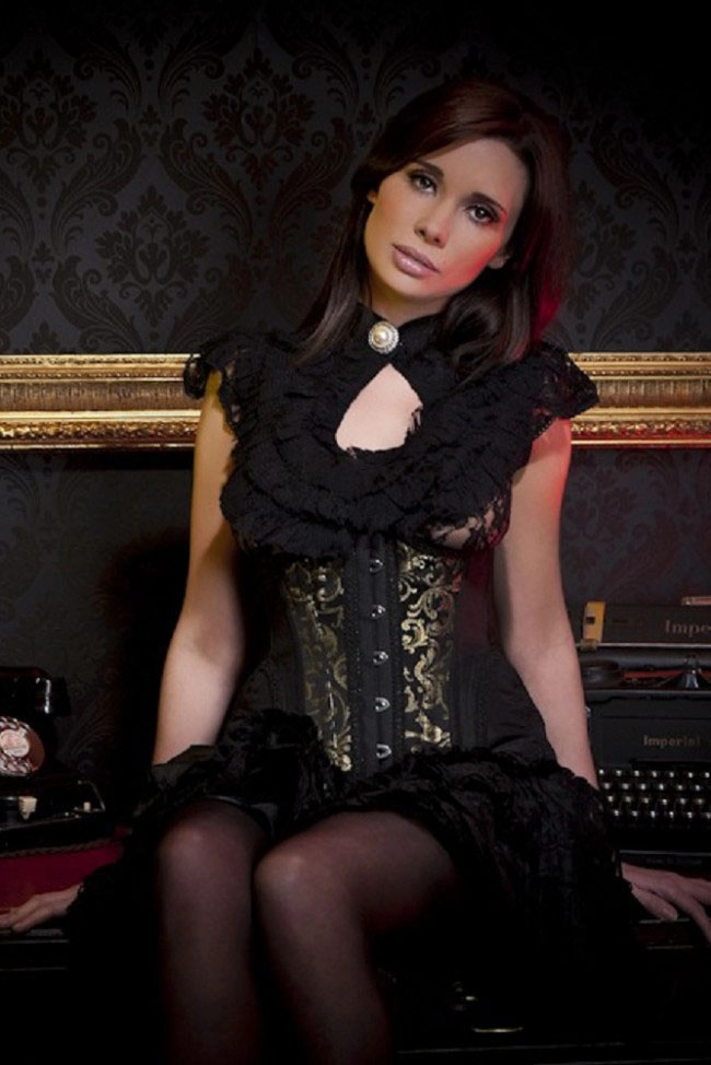 Petra long line steel boned underbust corset in gold scroll brocade | Color :gold (0)