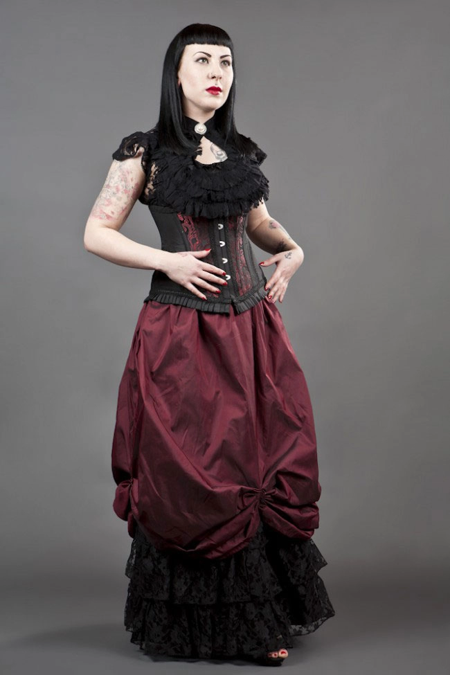 Alexandra victorian maxi skirt in burgundy taffeta | Color :burgundy (0)