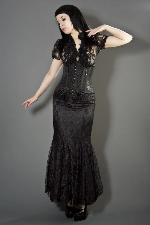 Daisy underbust burlesque corset in black scroll brocade | Color :Black (0)