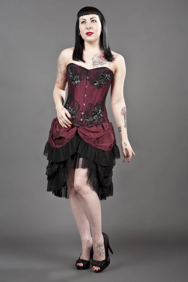 Elvira knee length burlesque skirt in burgundy taffeta | Color :burgundy (0)