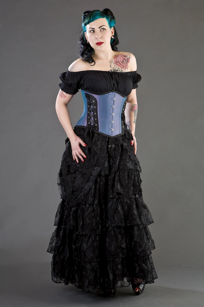 Victorian long gothic skirt in black cotton & black lace overlay | Color :Black (0)