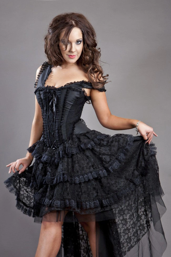 Ophelie corset dress in black taffeta | thumbnail | 