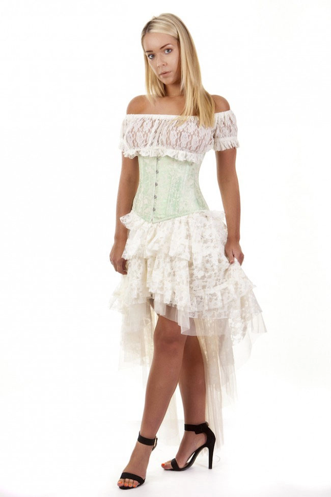 Candy underbust burlesque corset in pistachio green king brocade | Color :green (0)