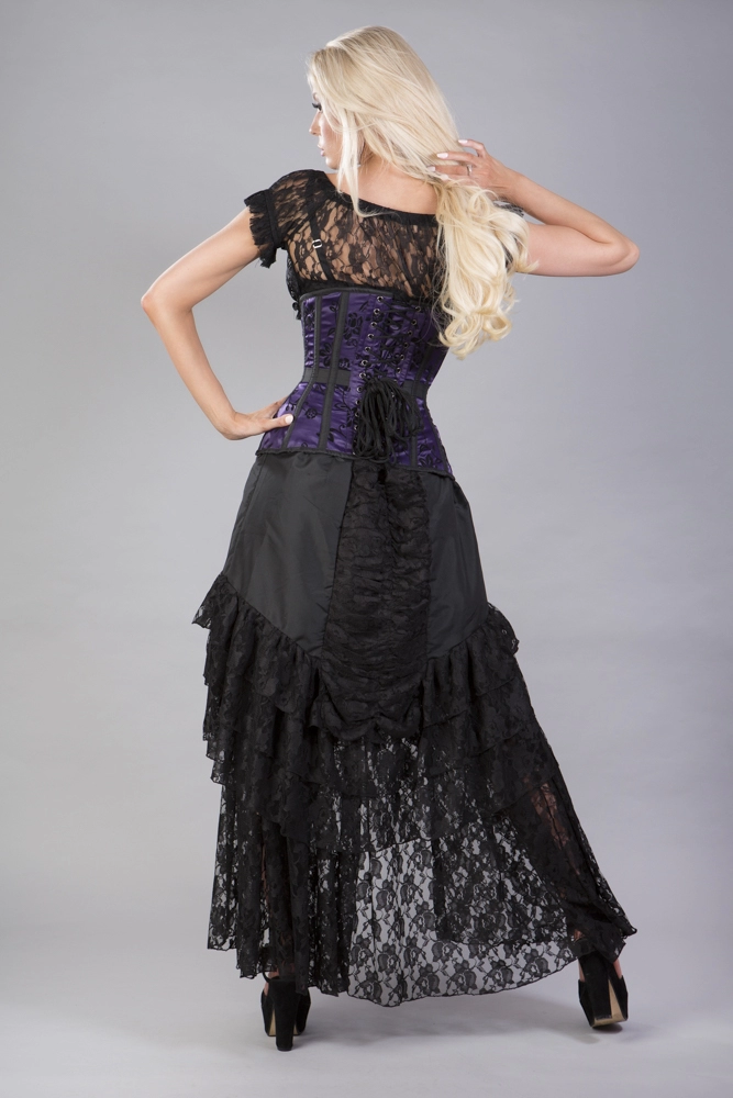 Morgana underbust steel boned corset in purple satin flock and black taffeta | Color :purple/black (1)