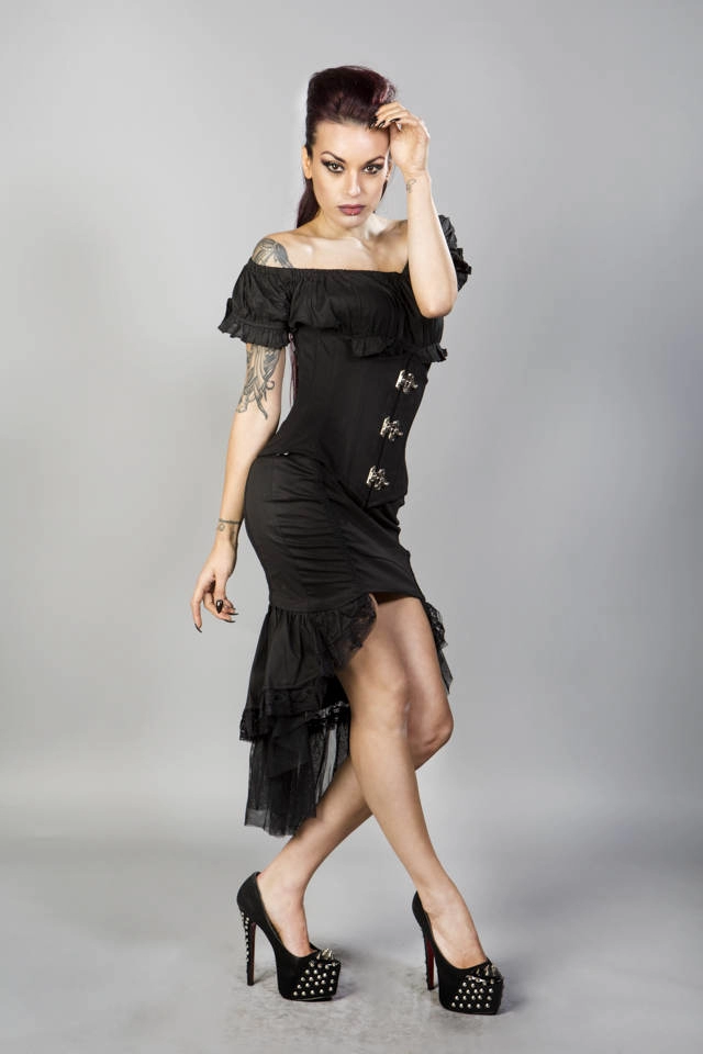 Candy c-lock underbust steampunk corset in black twill/silver | Color :Black (0)