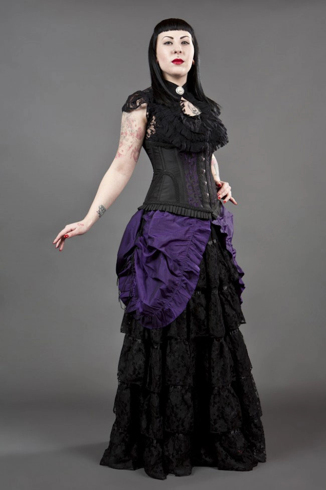 Victorian gothic maxi skirt in purple taffeta | Color :Purple (0)