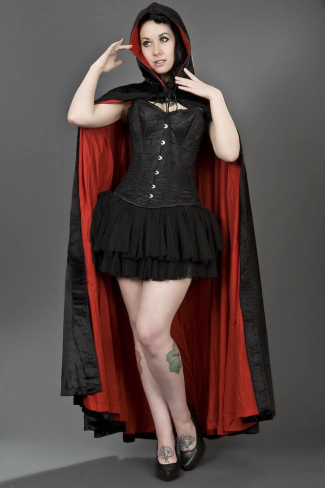 Halloween outfit black velvet cape with red satin lining | Color :Red (0)