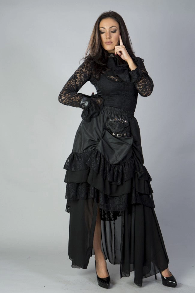 Catriana steampunk skirt in black taffeta  | Color :Black (0)