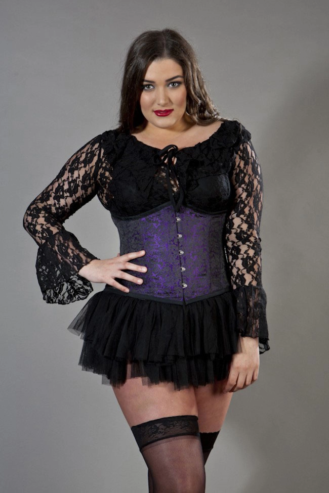 Candy underbust plus size waist training corset in purple brocade | Color :Purple (0)