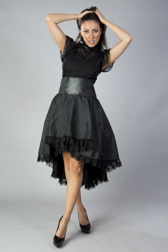 Julia high low skirt in black taffeta  | Color :Black (0)