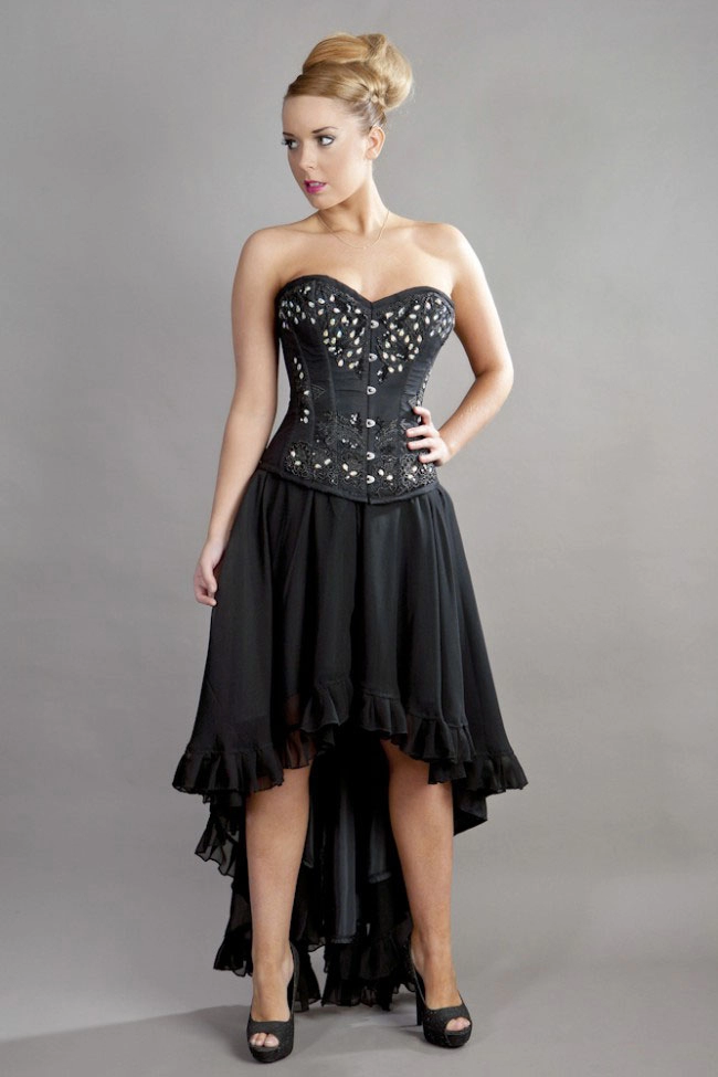 Elizium victorian high low skirt in black chiffon | Color :Black (0)
