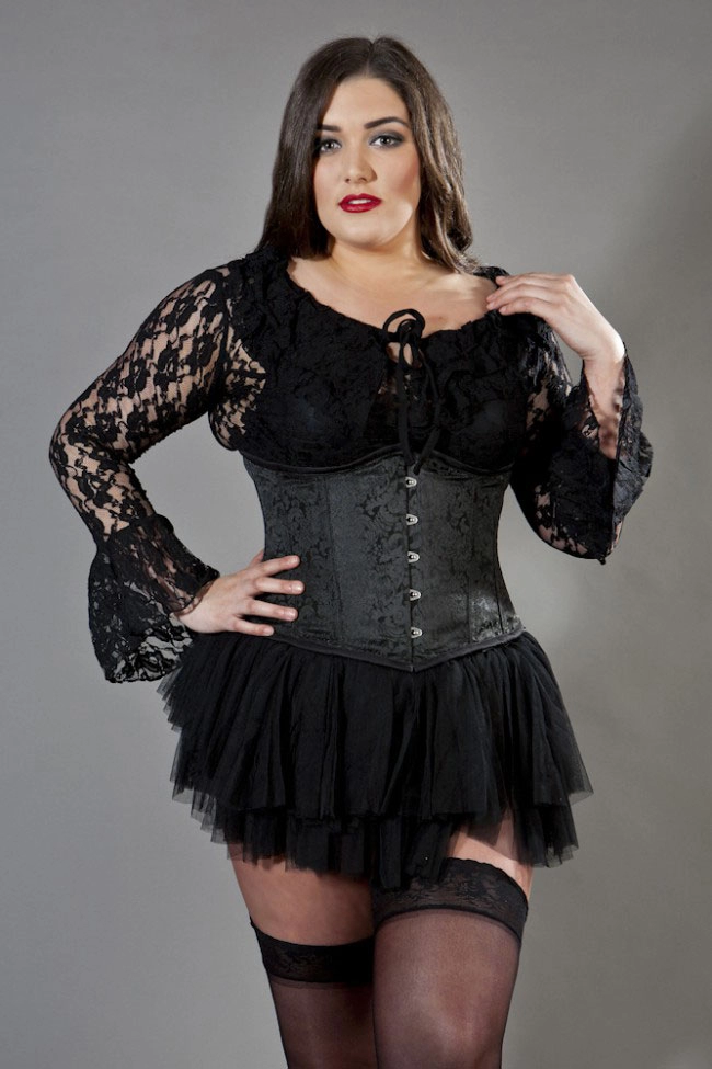 Candy plus size underbust waist training corset in black brocade | Color :Black (0)